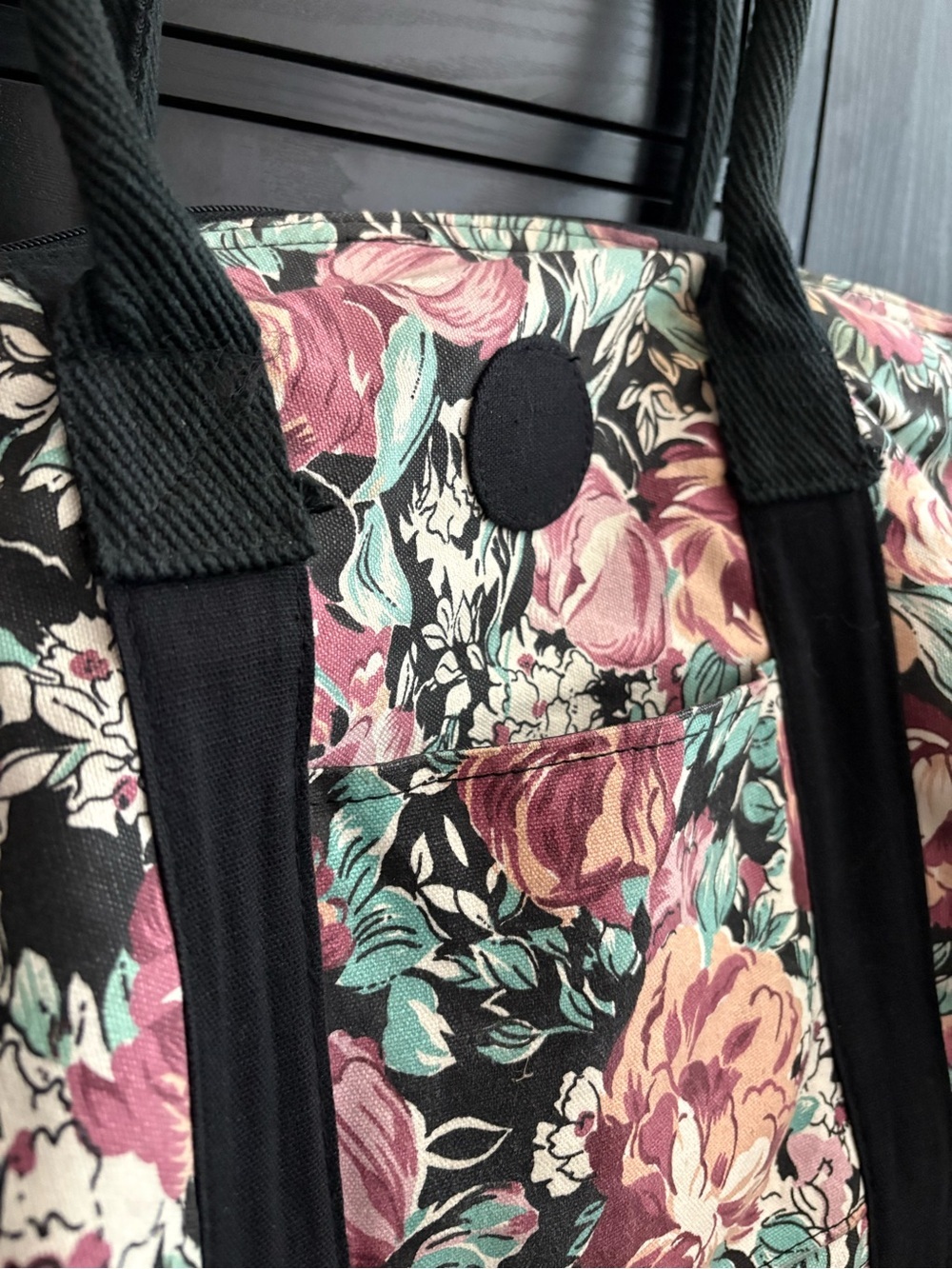 Vintage Style Floral Weekender Tote Bag in Pink and Black - Picture 2 of 7